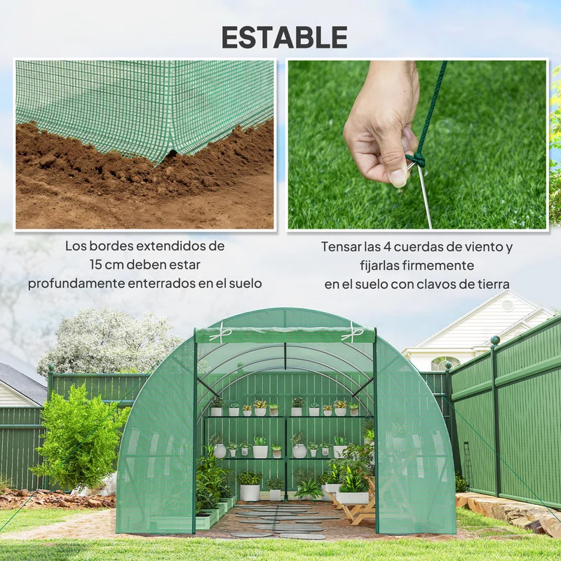 Outsunny Invernadero De Túnel 600x300x200cm Con 8 Ventanas Para Cultivos Plantas