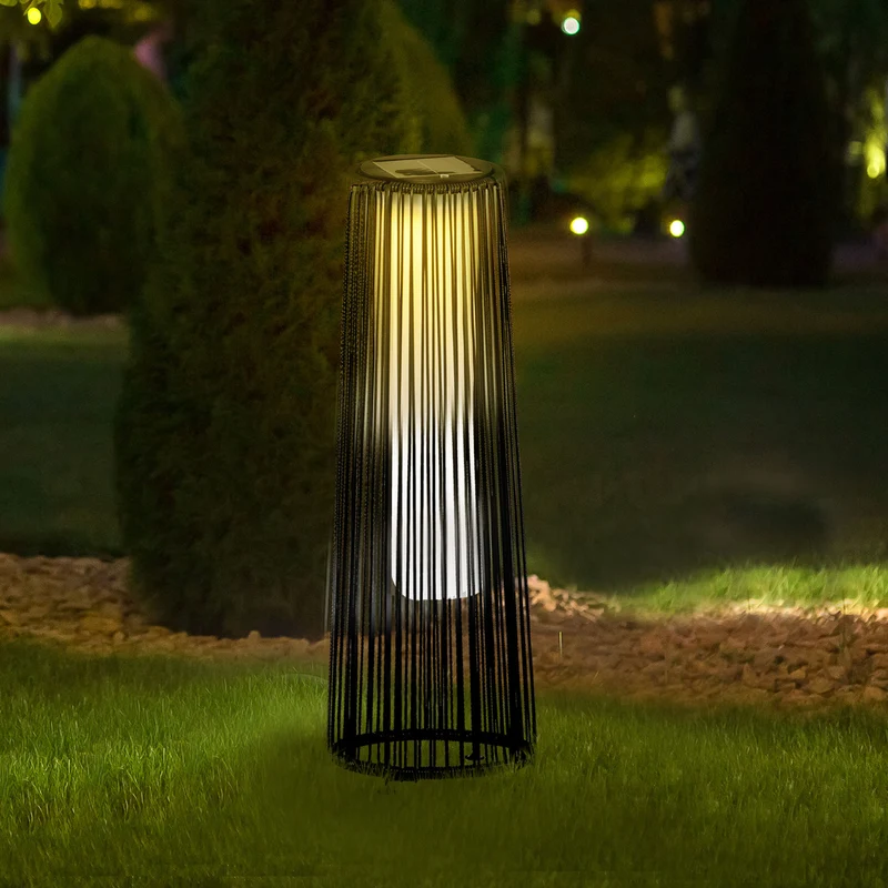 Outsunny Lámpara De Pie Ratán Energía Solar Con Control Luz Automático Negro