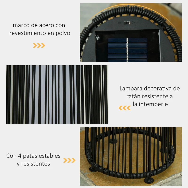 Outsunny Lámpara De Pie Ratán Energía Solar Con Control Luz Automático Negro