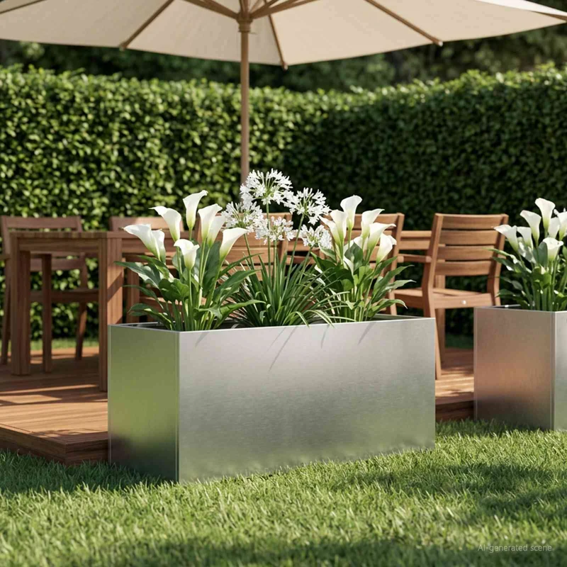 Macetero De Jardín Plateado 80 X 40 X 40 Cm Acero Inoxidable