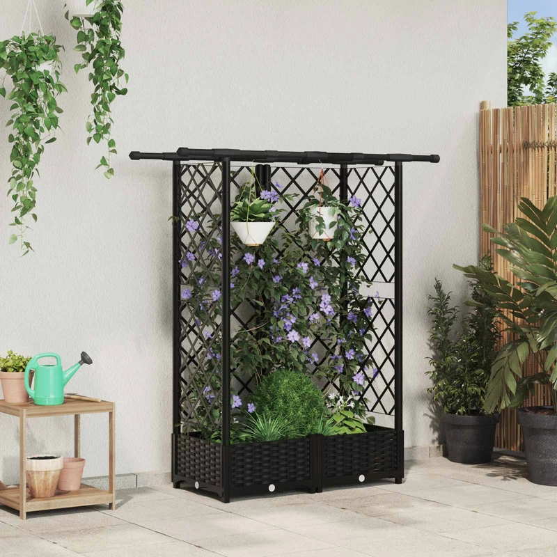 Cama Elevada Con Trellis Y Techo Negro 124 X 40 X 121 Cm Pp