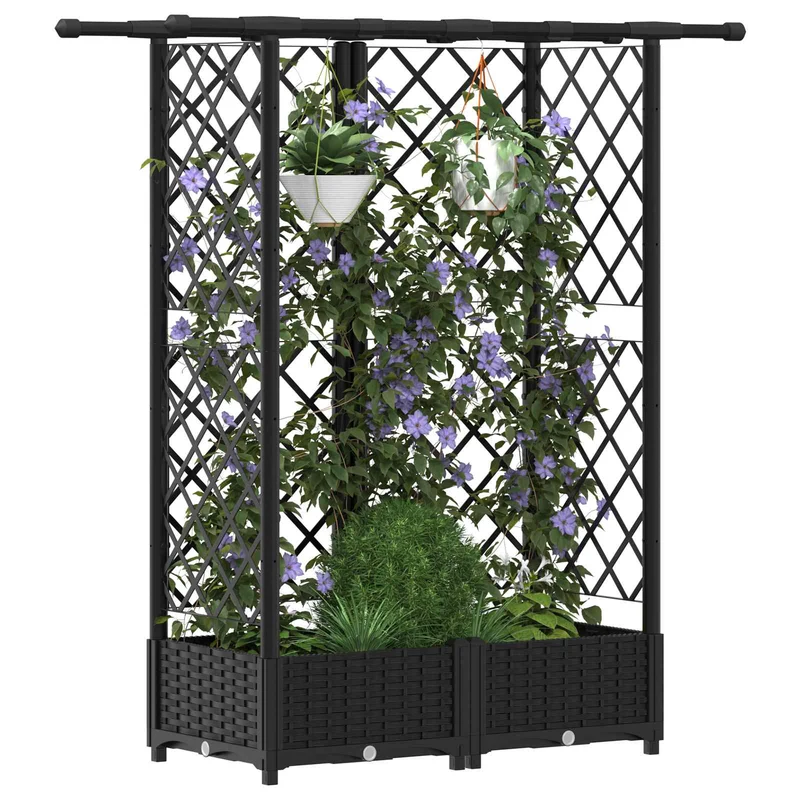 Cama Elevada Con Trellis Y Techo Negro 124 X 40 X 121 Cm Pp