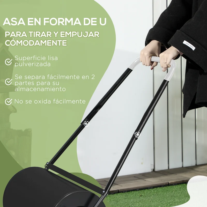 Durhand Rodillo De Césped Jardín Acero 38l Llena Agua Arena Φ32x50cm Asa