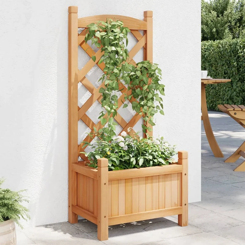 Jardinera Con Enrejado Marrón 40x30x90 Cm Madera Maciza De Abeto