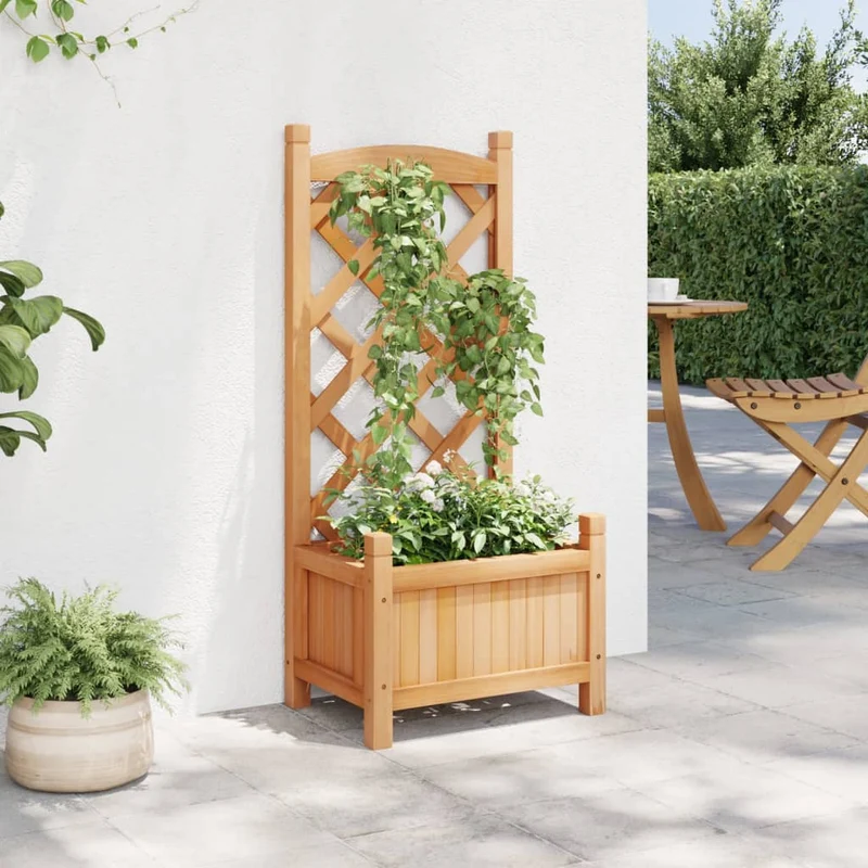 Jardinera Con Enrejado Marrón 40x30x90 Cm Madera Maciza De Abeto