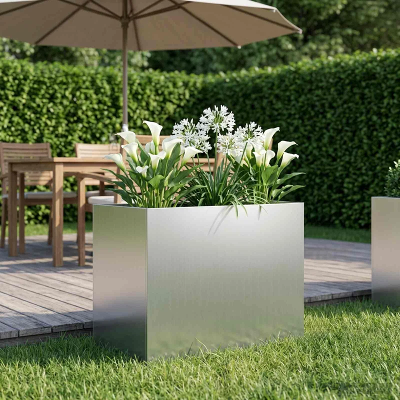 Macetero De Jardín Plateado 60 X 40 X 50 Cm Acero Galvanizado