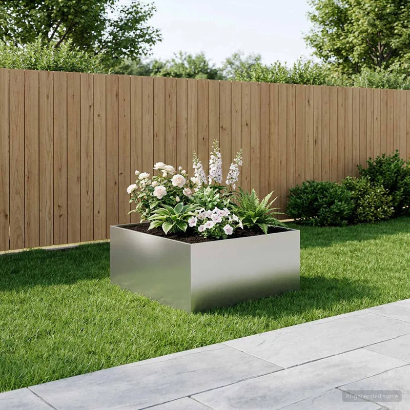 Macetero De Jardín Plateado 80 X 80 X 40 Cm Acero Galvanizado