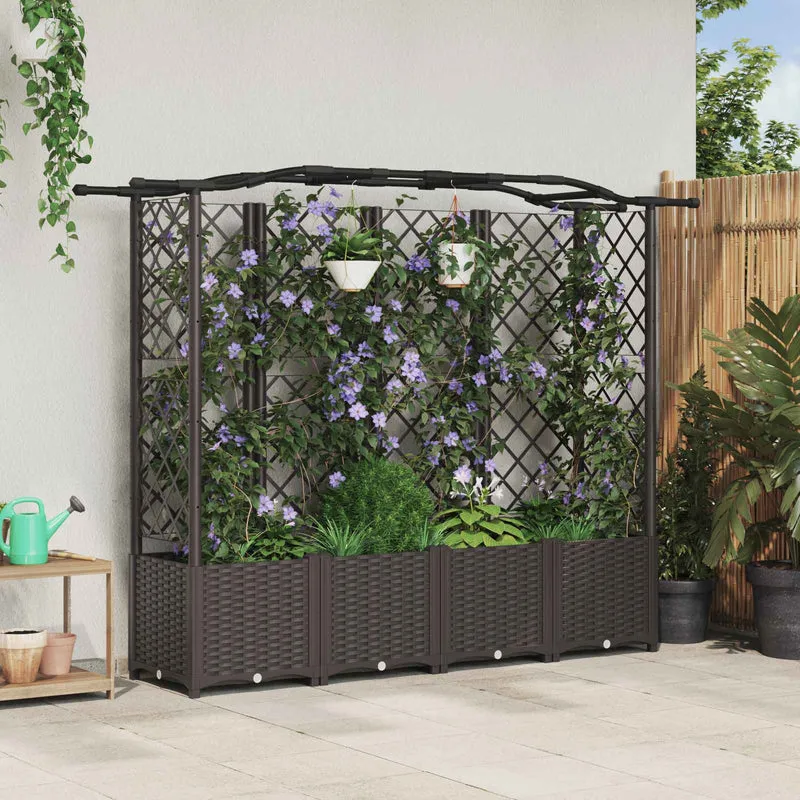 Cama Elevada Con Trellis Y Techo Marrón 204 X 40 X 138 Cm Pp