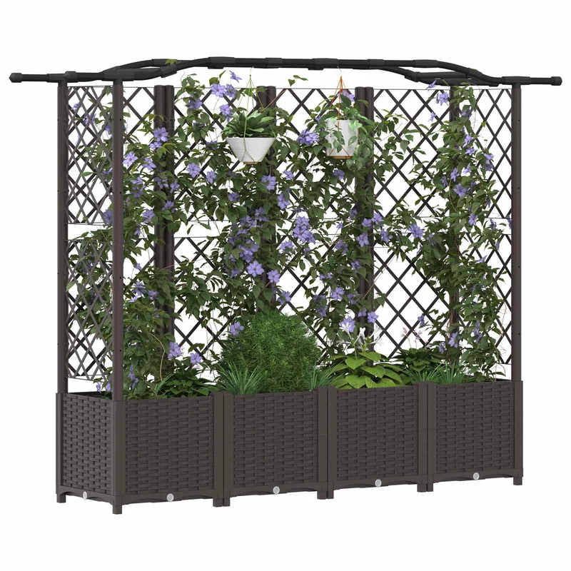 Cama Elevada Con Trellis Y Techo Marrón 204 X 40 X 138 Cm Pp