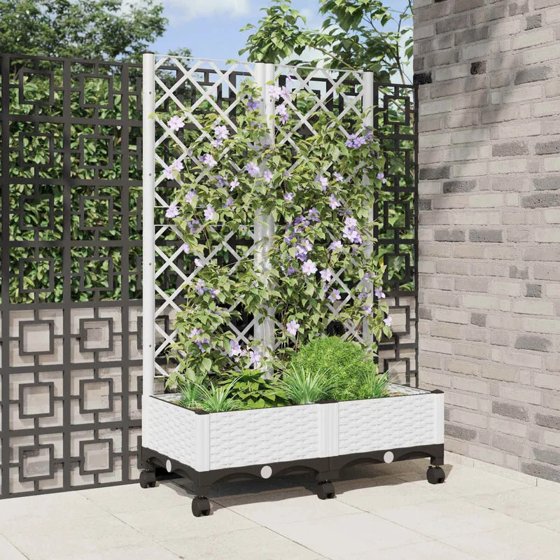 Jardinera Con Enrejado Y Ruedas Blanco 80 X 40 X 131,5 Cm Pp