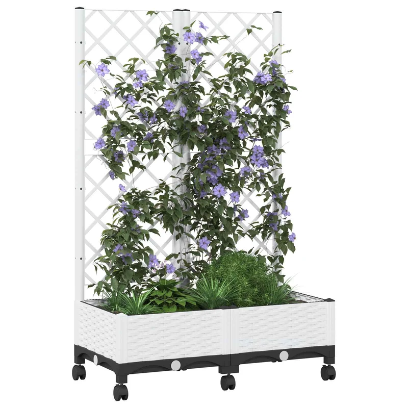 Jardinera Con Enrejado Y Ruedas Blanco 80 X 40 X 131,5 Cm Pp