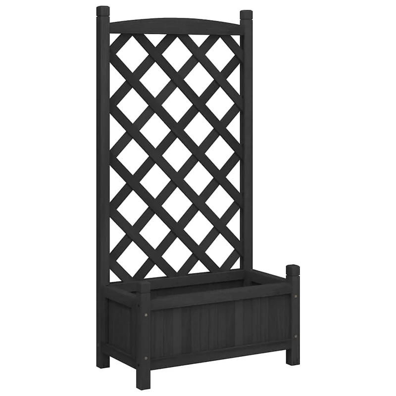 Jardinera Con Enrejado Negro 55x29,5x110 Cm Madera Maciza De Abeto