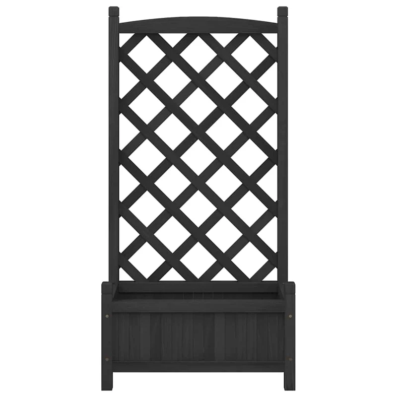 Jardinera Con Enrejado Negro 55x29,5x110 Cm Madera Maciza De Abeto