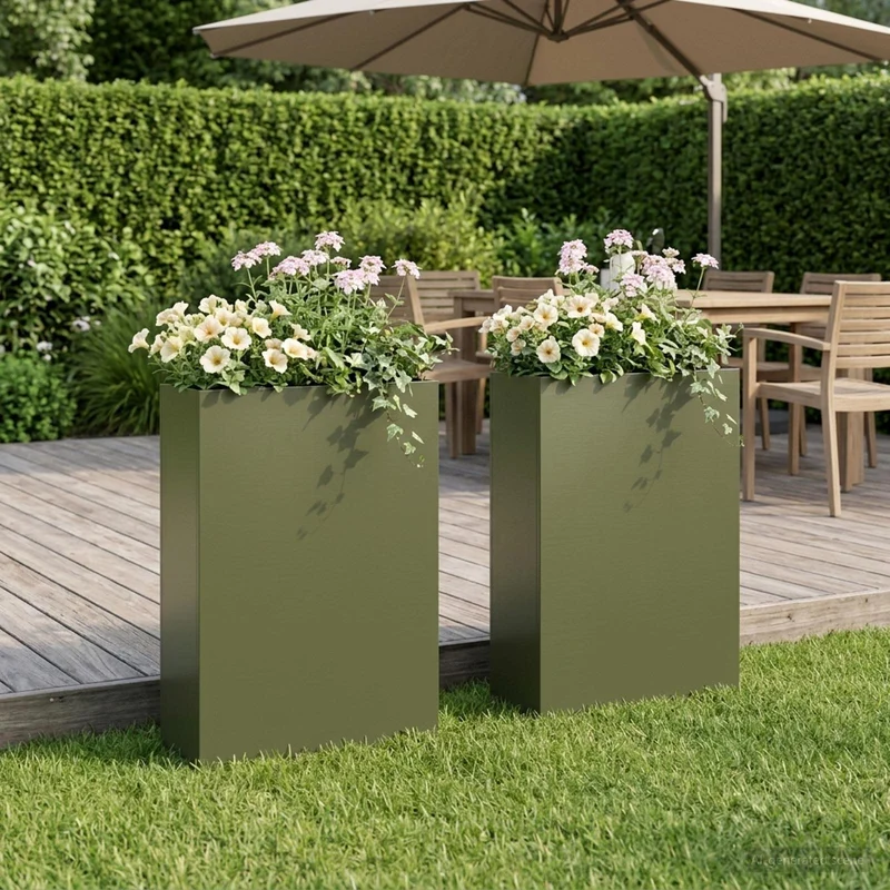 Macetero De Jardín 2 Uds. Verde Oliva 40 X 20 X 75 Cm