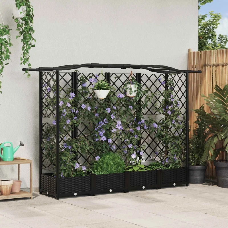 Cama Elevada Con Trellis Y Techo Negro 203,5 X 40 X 123 Cm Pp