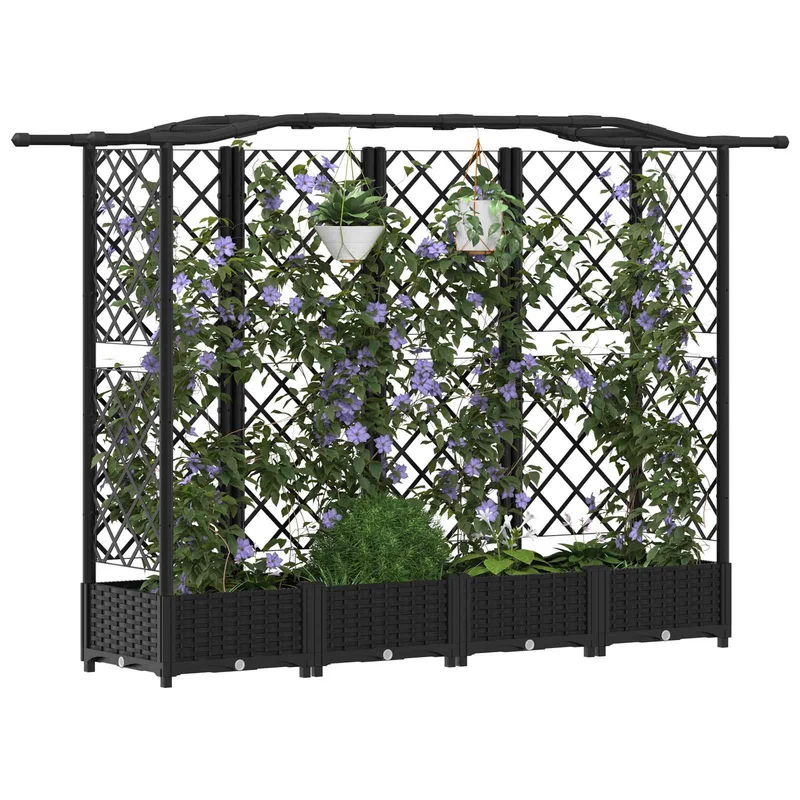 Cama Elevada Con Trellis Y Techo Negro 203,5 X 40 X 123 Cm Pp