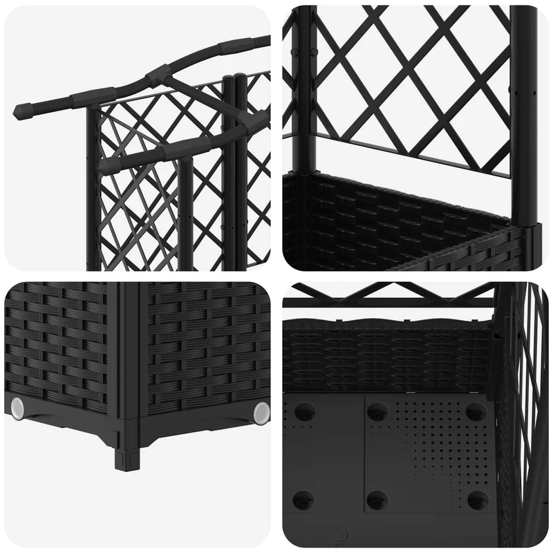 Cama Elevada Con Trellis Y Techo Negro 203,5 X 40 X 123 Cm Pp