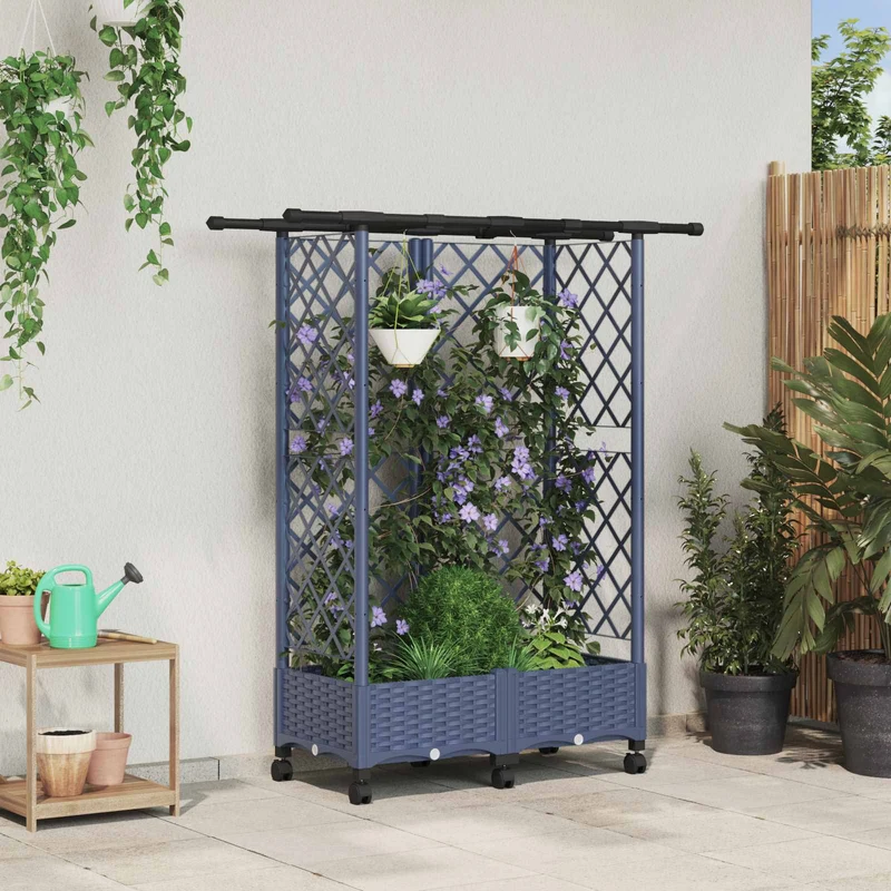 Cama Elevada Con Trellis Y Techo Gris 124 X 40 X 127 Cm Pp