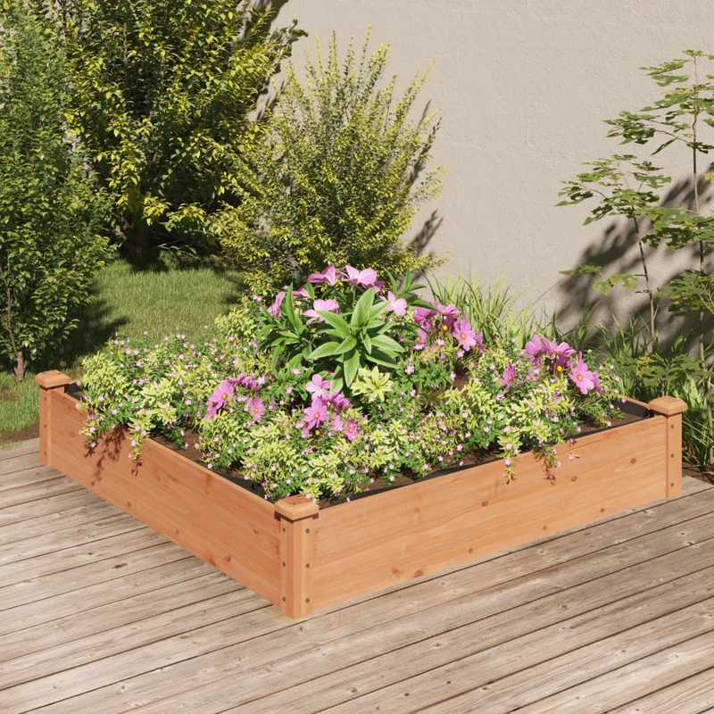 Jardinera Arriate Forro Madera Maciza Abeto Marrón 120x120x25cm