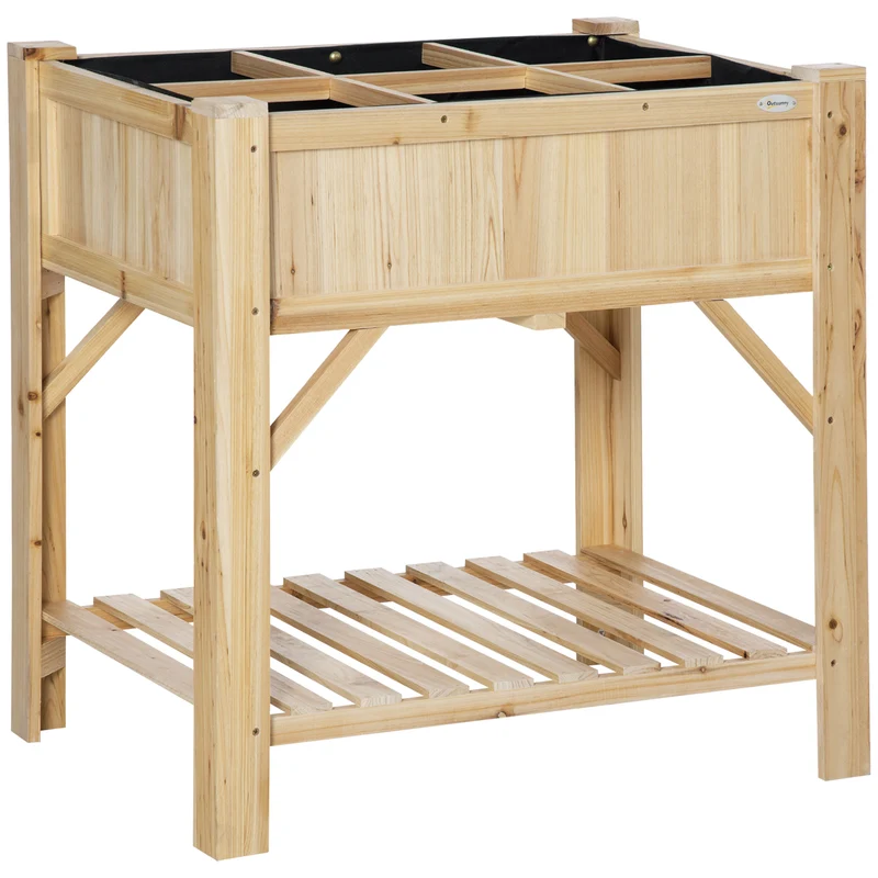 Outsunny Huerto Urbano De Madera Jardín 6 Compartimentos Estante 78,5x58x81 Cm