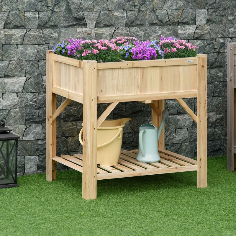 Outsunny Huerto Urbano De Madera Jardín 6 Compartimentos Estante 78,5x58x81 Cm
