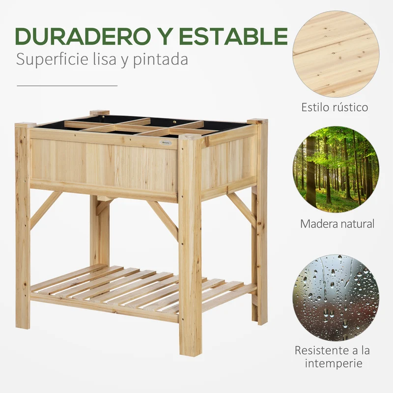 Outsunny Huerto Urbano De Madera Jardín 6 Compartimentos Estante 78,5x58x81 Cm