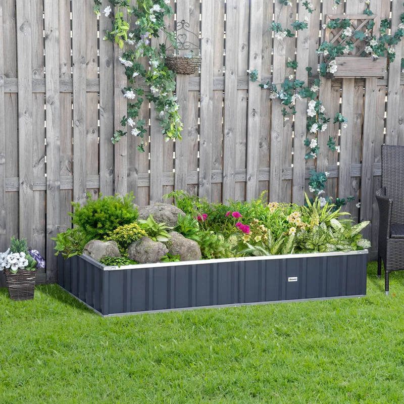 Outsunny Huerto Urbano 174x90x30cm Con Guantes Para Cultivos Plantas Flores Gris