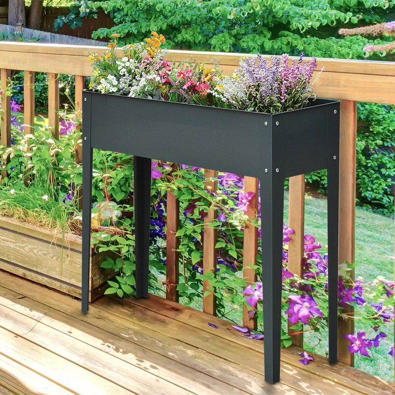 Outsunny Jardinera Elevada Rectangular Con 3 Orificios De Drenaje Para Planta