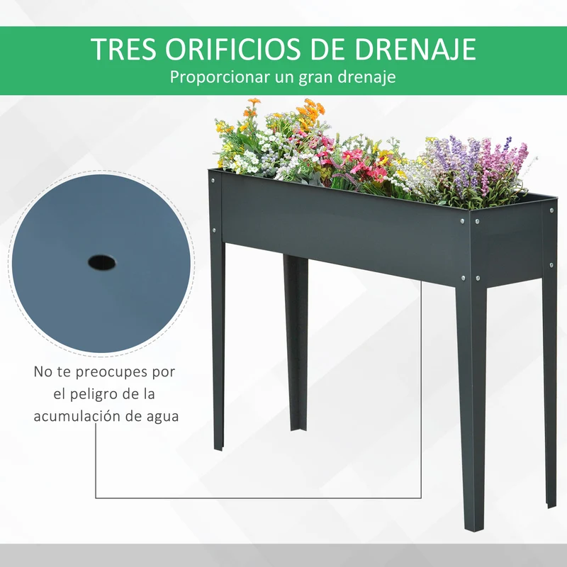 Outsunny Jardinera Elevada Rectangular Con 3 Orificios De Drenaje Para Planta