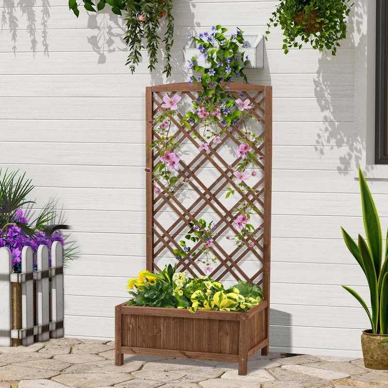 Outsunny Jardinera Con Enrejado Para Trepadora Cultivos Plantas 60x30x122,5 Cm