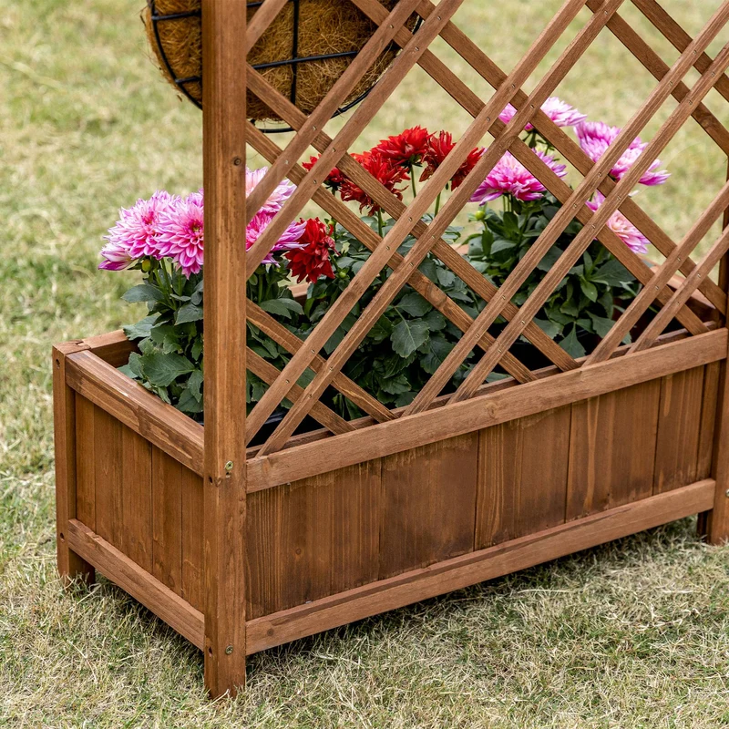 Outsunny Jardinera Con Enrejado Para Trepadora Cultivos Plantas 60x30x122,5 Cm