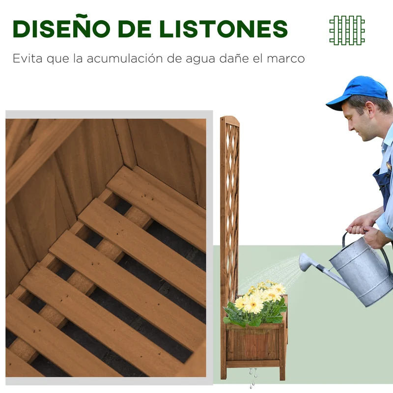 Outsunny Jardinera Con Enrejado Para Trepadora Cultivos Plantas 60x30x122,5 Cm