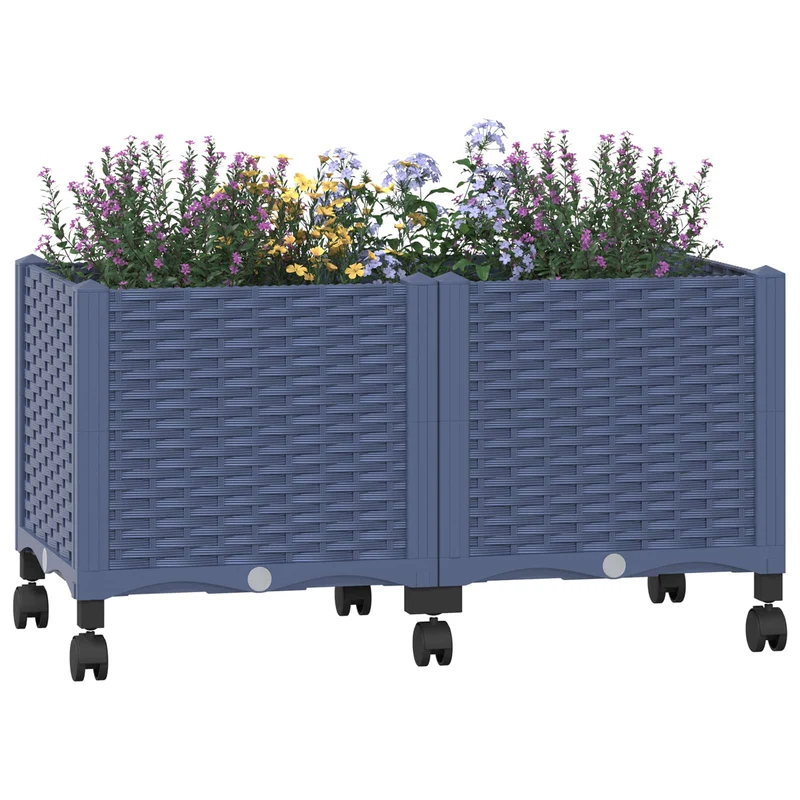 Macetero De Jardín Con Ruedas Gris Azulado 80 X 40 X 44 Cm Pp