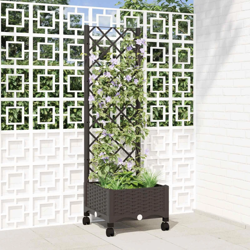 Jardinera Con Enrejado Y Ruedas Marrón 40 X 40 X 131,5 Cm Pp