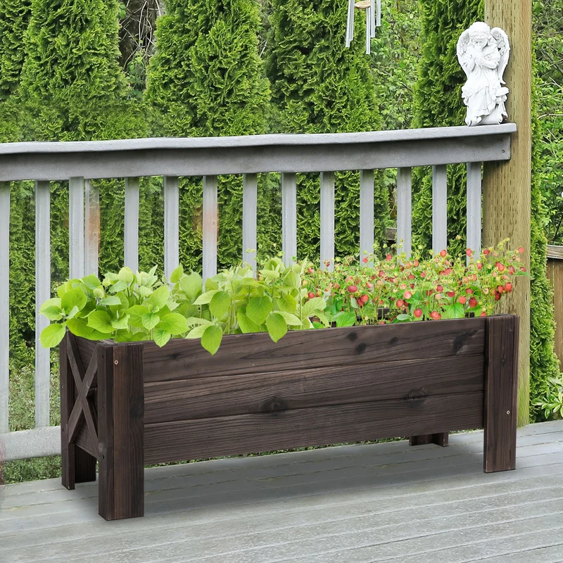 Outsunny Jardinera De Madera Arriate Rectangular Para Flores Y Plantas