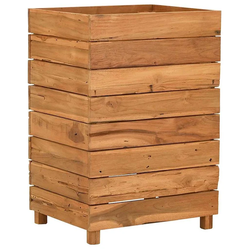 Arriate Elevado Madera De Teca Reciclada Y Acero 50x40x72 Cm