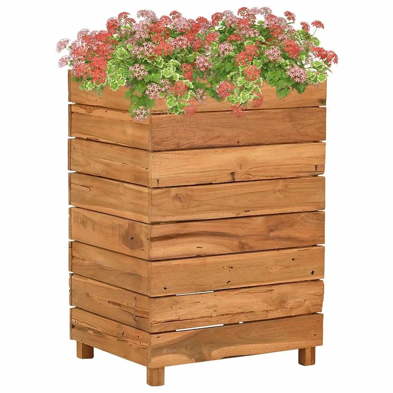 Arriate Elevado Madera De Teca Reciclada Y Acero 50x40x72 Cm