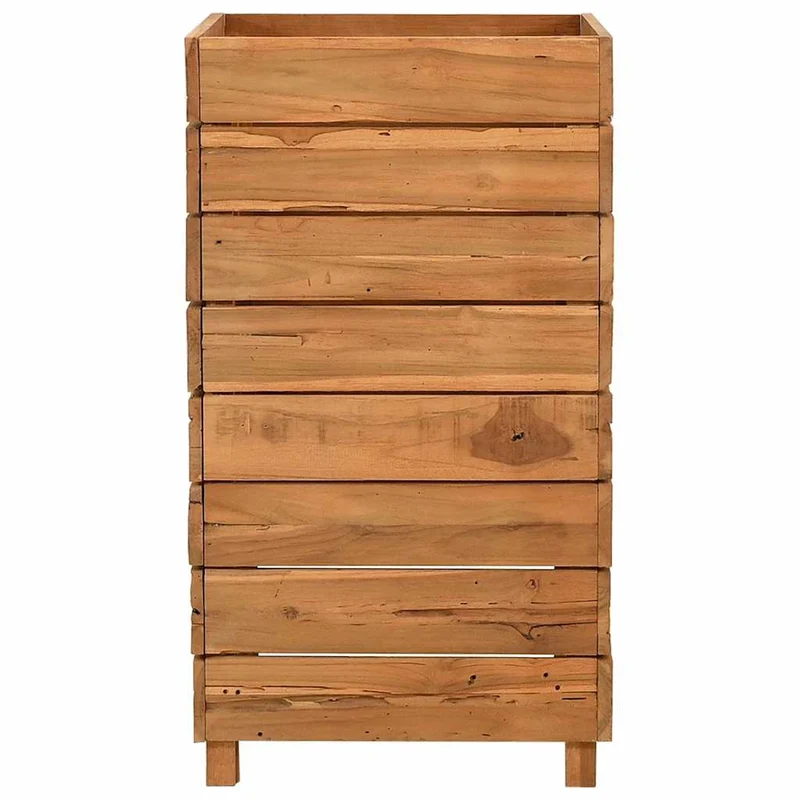 Arriate Elevado Madera De Teca Reciclada Y Acero 50x40x72 Cm