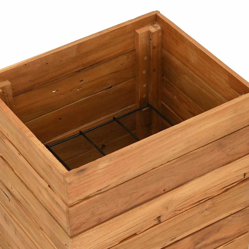 Arriate Elevado Madera De Teca Reciclada Y Acero 50x40x72 Cm