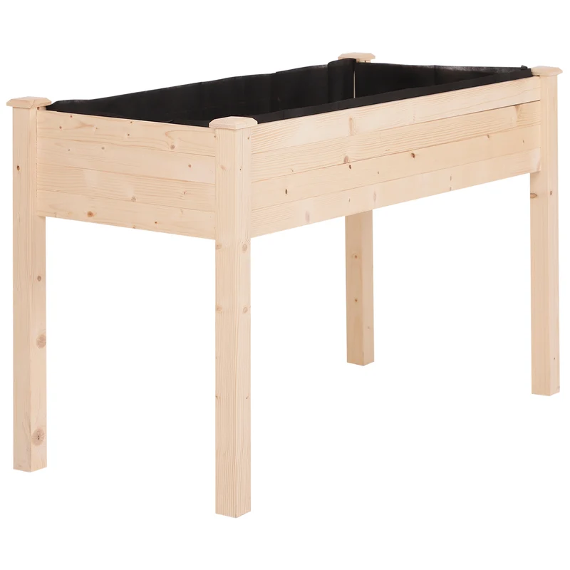 Outsunny Huerto Urbano Elevado Madera 122,5x56,5x76 Cm tela No Tejida Natural