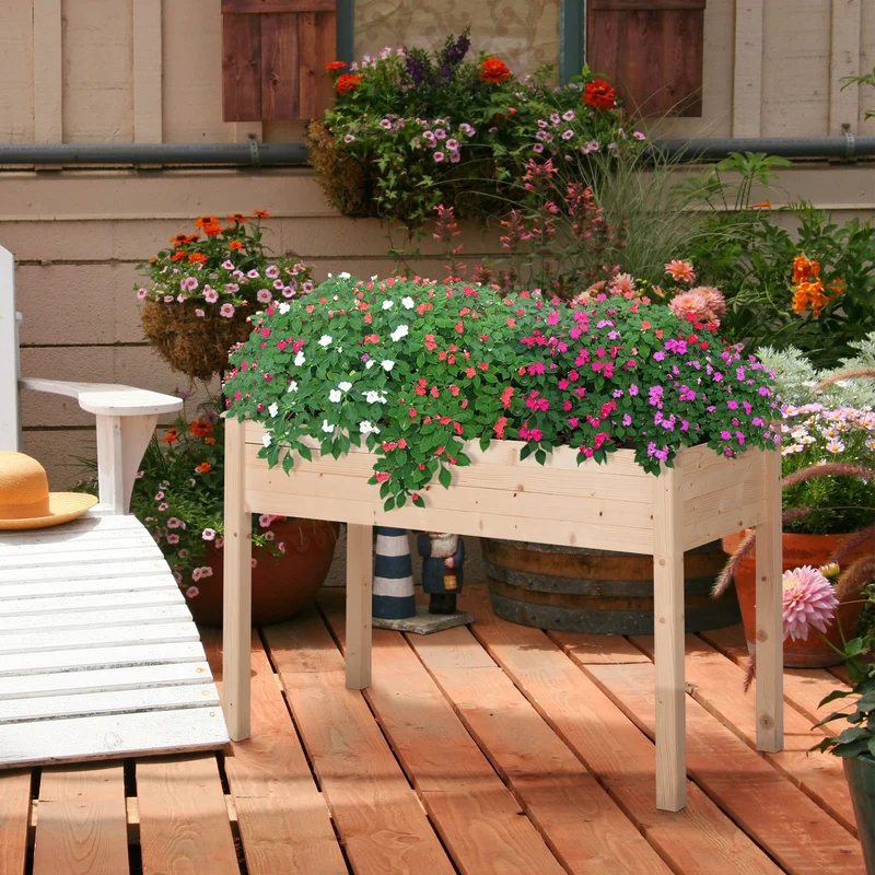Outsunny Huerto Urbano Elevado Madera 122,5x56,5x76 Cm tela No Tejida Natural