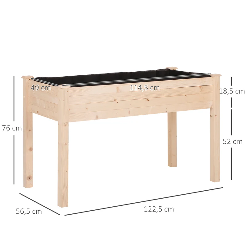 Outsunny Huerto Urbano Elevado Madera 122,5x56,5x76 Cm tela No Tejida Natural