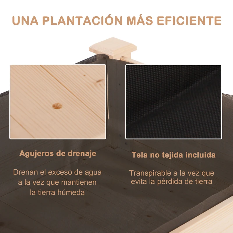 Outsunny Huerto Urbano Elevado Madera 122,5x56,5x76 Cm tela No Tejida Natural