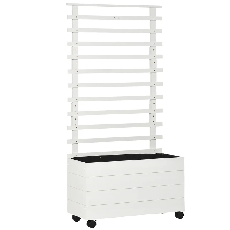 Outsunny Jardinera Con Enrejado Madera Con Ruedas Soporte Para Trepadora Blanco