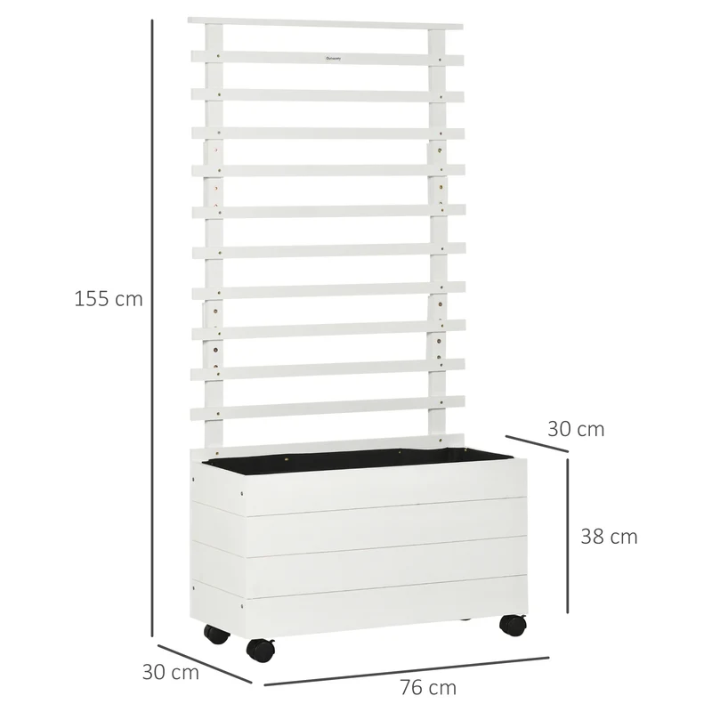 Outsunny Jardinera Con Enrejado Madera Con Ruedas Soporte Para Trepadora Blanco