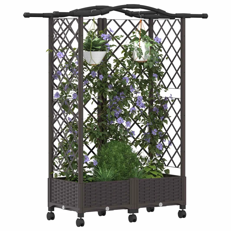 Cama Elevada Con Trellis Y Techo Marrón 124 X 40 X 129 Cm Pp