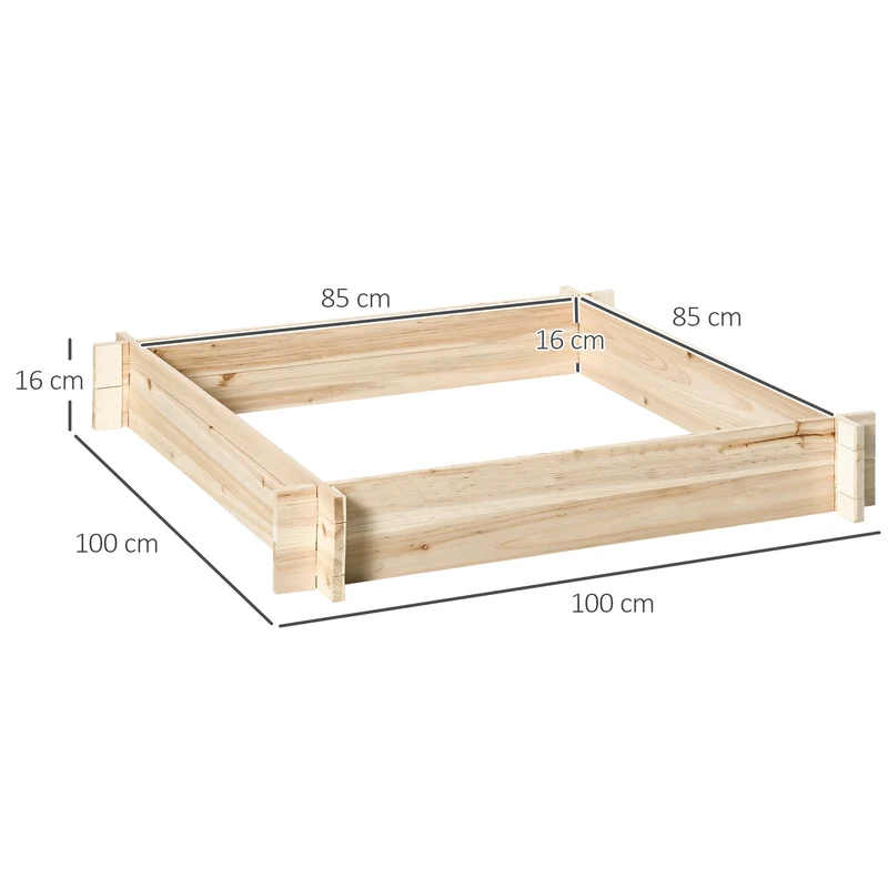 Outsunny Arriate De Madera De Jardín Suelo De Huerto Urbano 100x100x16cm Natural