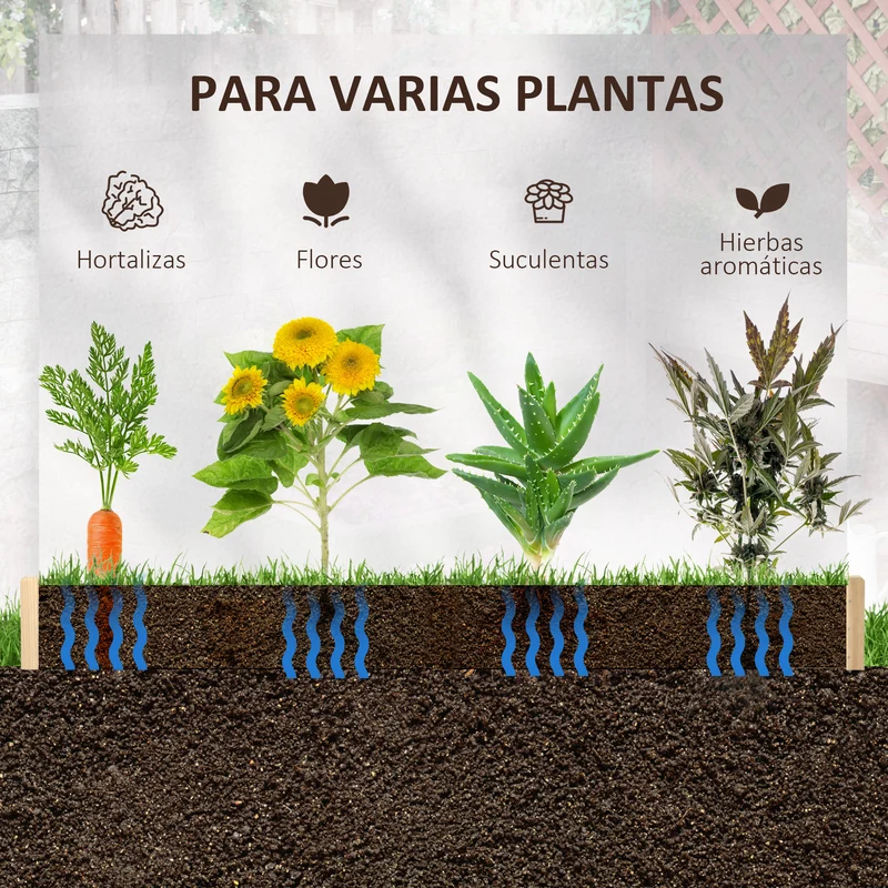 Outsunny Arriate De Madera De Jardín Suelo De Huerto Urbano 100x100x16cm Natural