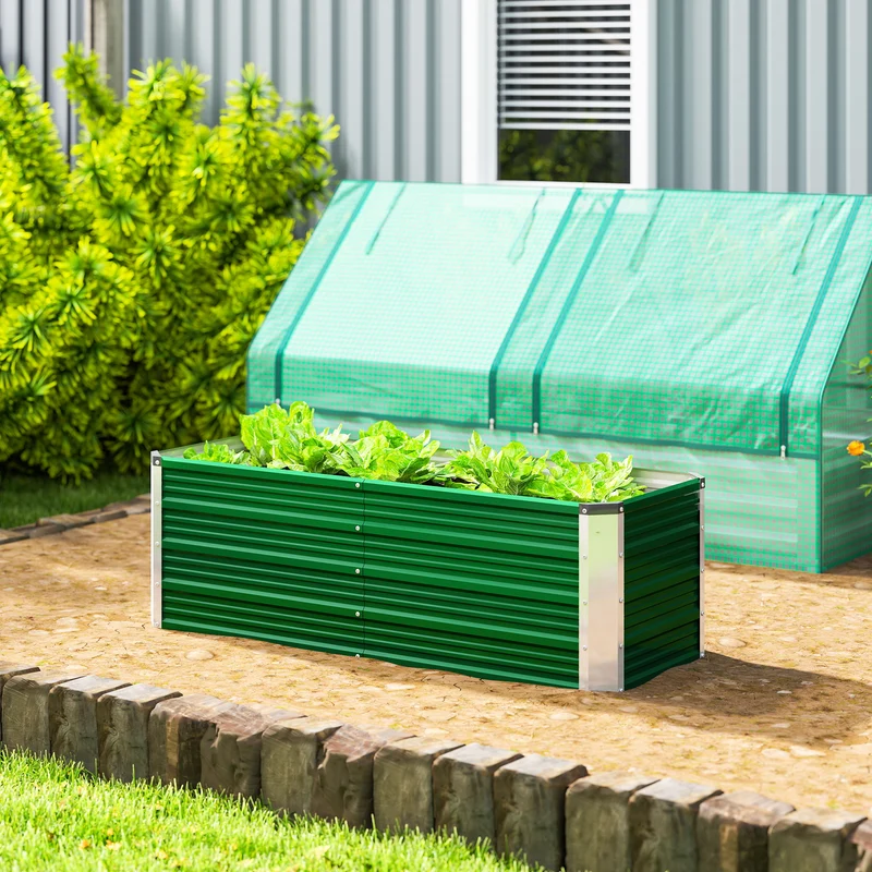 Outsunny Arriate De Jardín De Acero Jardinera Cultivos Plantas 125x47x40cm Verde