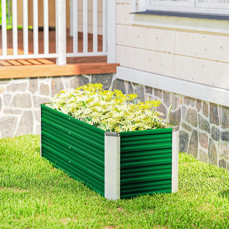 Outsunny Arriate De Jardín De Acero Jardinera Cultivos Plantas 125x47x40cm Verde
